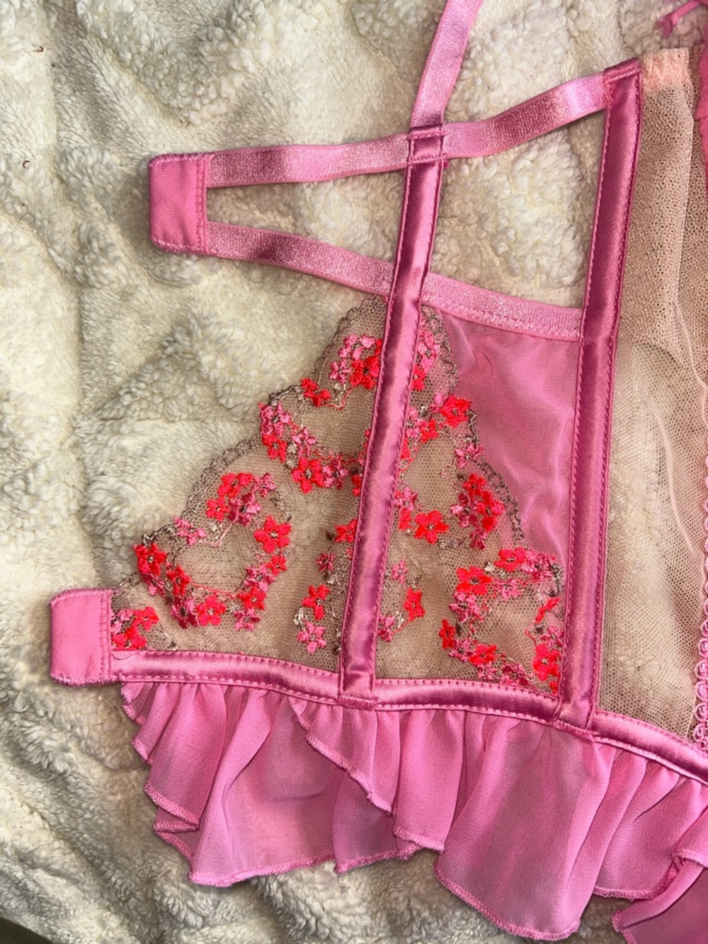 Pink Floral Lace Ruffled Bralette Top - Picture 8 of 17